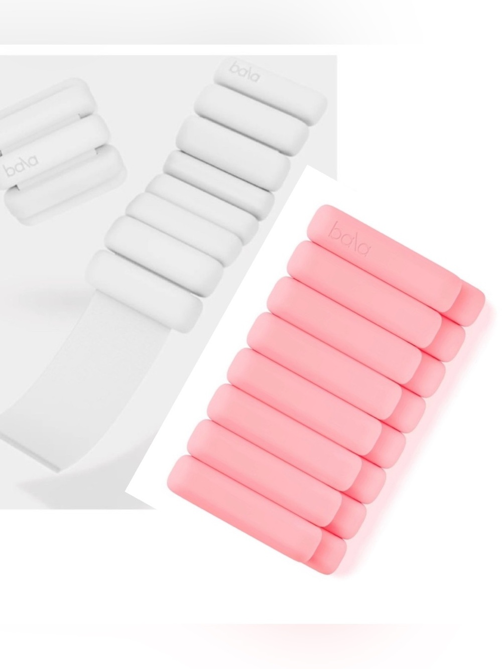 TWO (2) SETS Bala Ankle/Wrist Weights Set
BLUSH 2 lbs each and BONE 1/2 lb each.